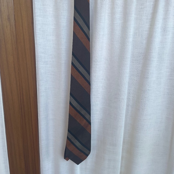 Brown, Orange, and Black Striped 1960s Tie by Jacquard - Picture 5 of 7
